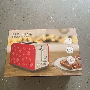 Rae Dunn Stainless Steel 2 Slice Toaster Wide Slot Red Sides w JOY Snowflakes